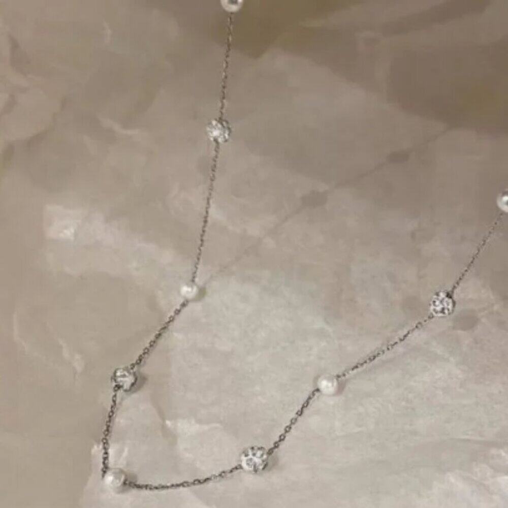NWT,  Silver Faux Pearl Necklace